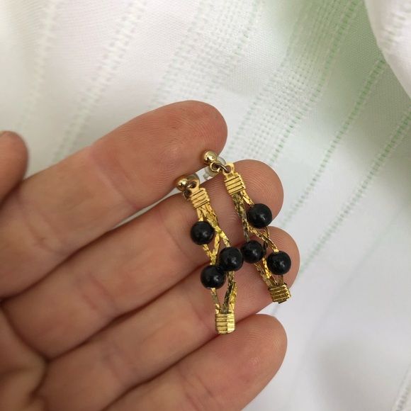 Vtg Chain and Bead Dangle Earrings - Picture 3 of 5